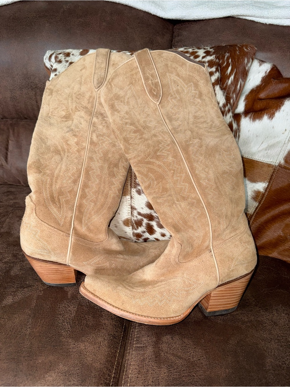 Ariat Tan Suede Western Heeled Boots